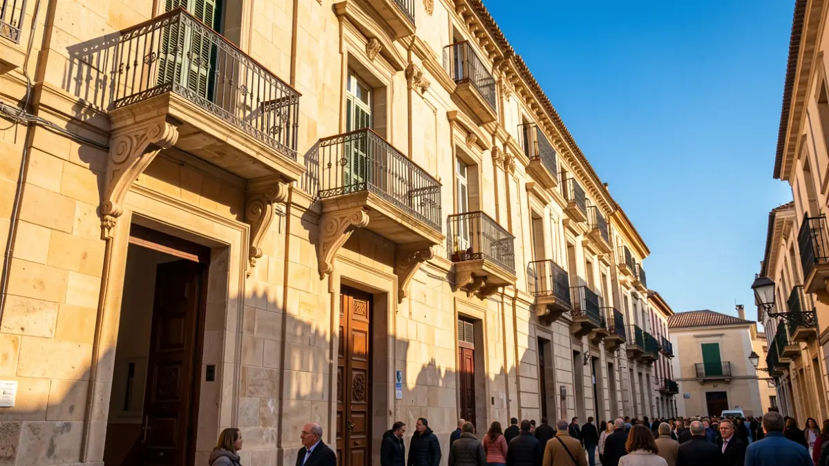 Imagen genérica de la fachada de un ayuntamiento valenciano con balcón y barandilla de hierro, iluminado por el sol de la tarde.