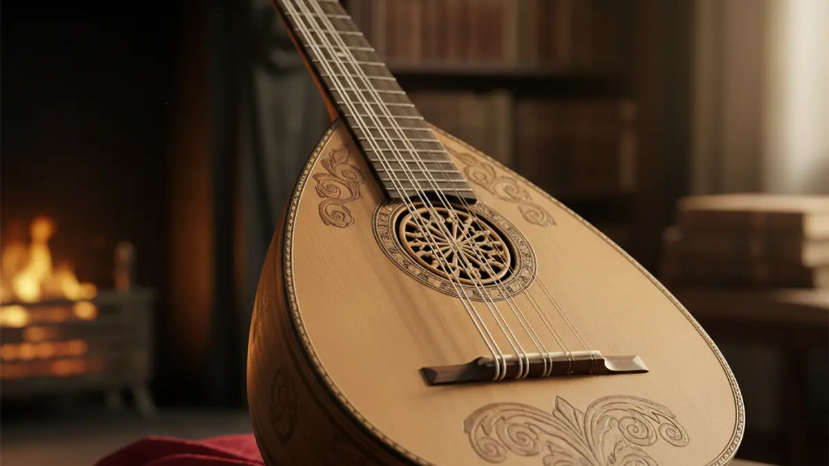 Imatge genèrica d'un instrument de corda tradicional, com una bandúrria o un llaüt, amb detalls de fusta i cordes.