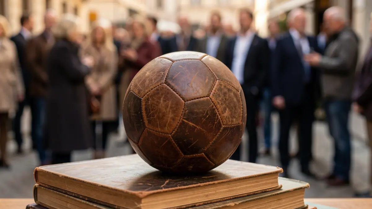Imatge genèrica d'una pilota de futbol antiga sobre llibres.