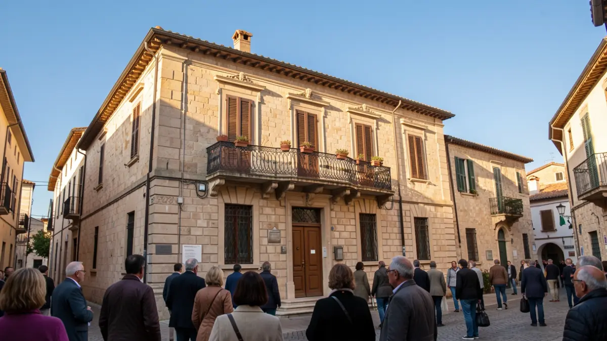 Generic image of a Mediterranean town hall facade with a balcony.