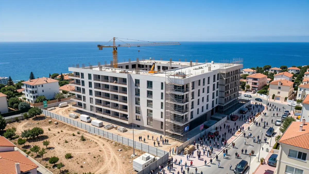 Imagen genérica de un edificio de viviendas sociales en construcción en la costa mediterránea.