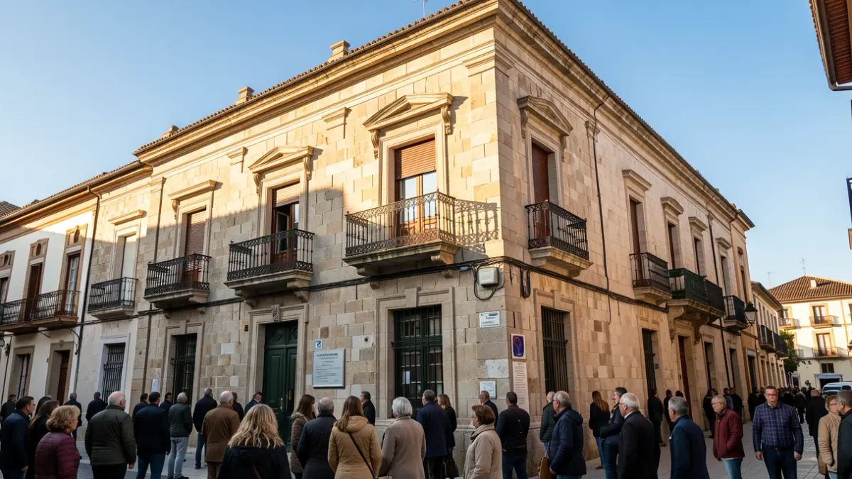 Imagen genérica de un ayuntamiento valenciano con balcón de hierro y sol de tarde.