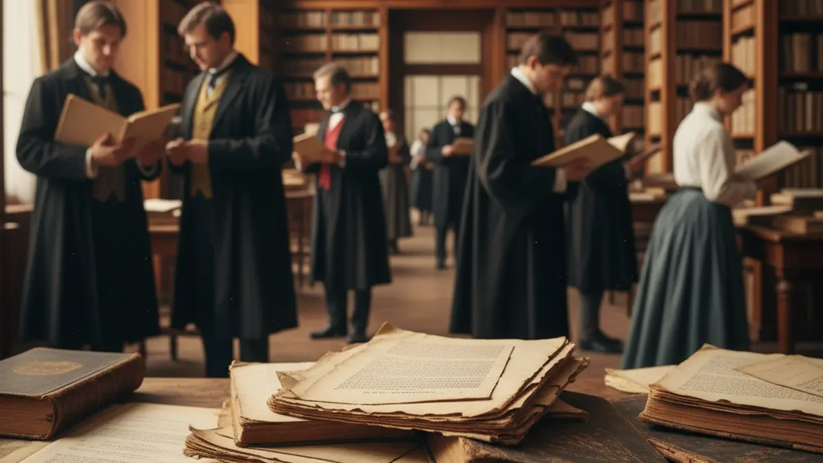 Imatge genèrica de documents històrics i llibres antics en una taula de fusta, amb un fons desenfocat d'una sala d'arxiu.