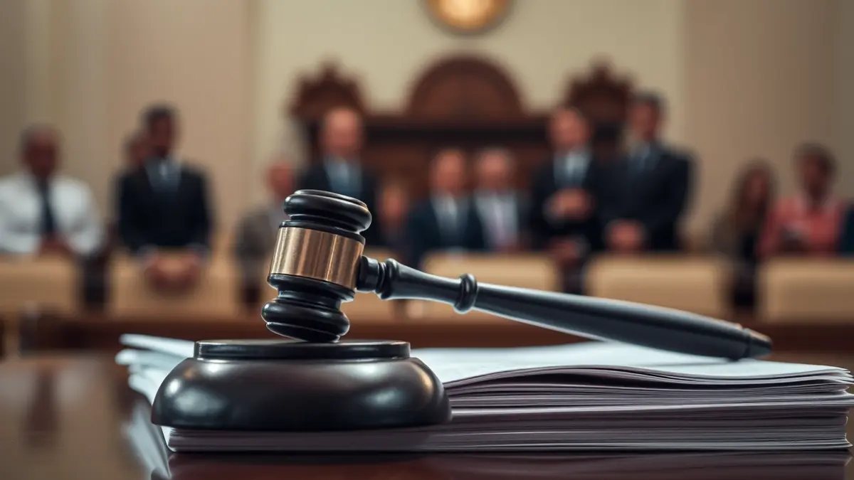 Generic image of a judge's gavel on legal documents in a courtroom.