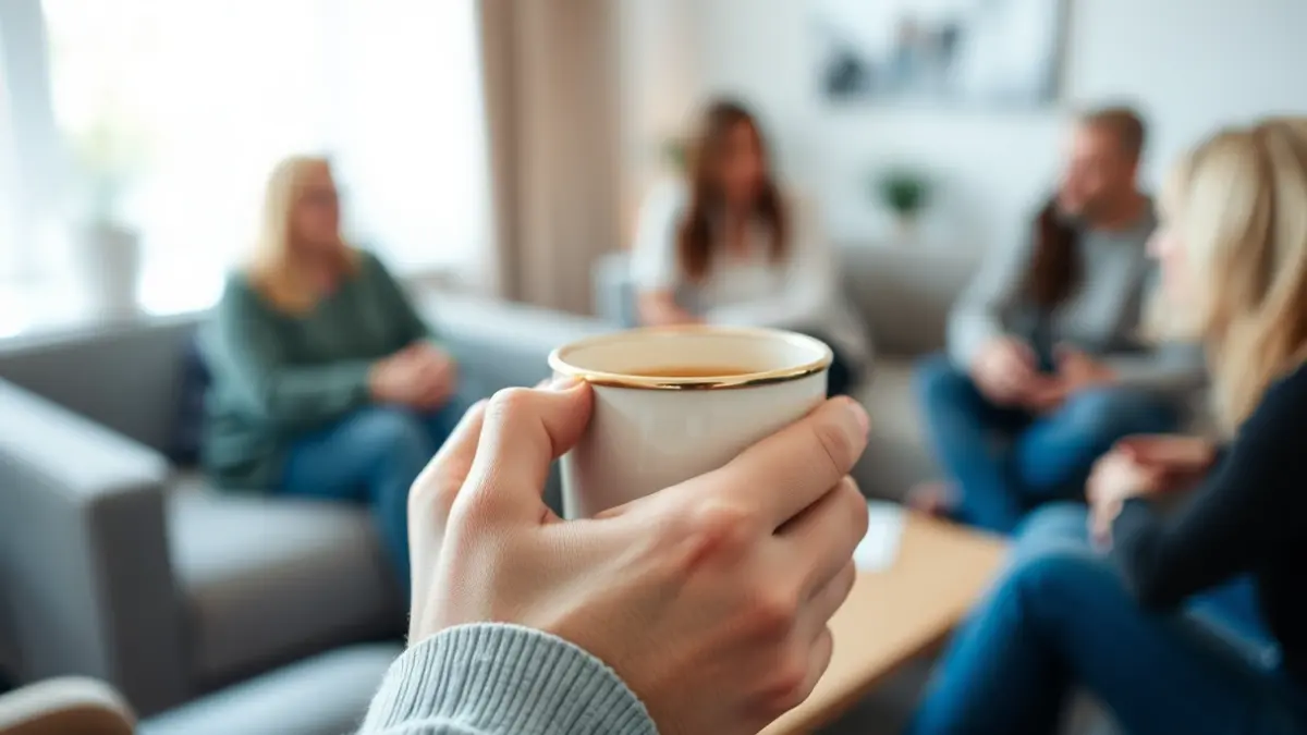 Imagen genérica de manos sosteniendo una taza en un ambiente de apoyo, simbolizando la ayuda psicológica.