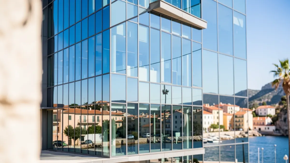 Imagen genérica de un edificio de oficinas moderno en la costa mediterránea.