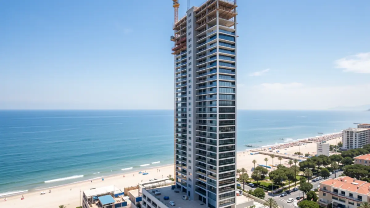Imatge genèrica d'un gratacel residencial en construcció a la costa mediterrània.