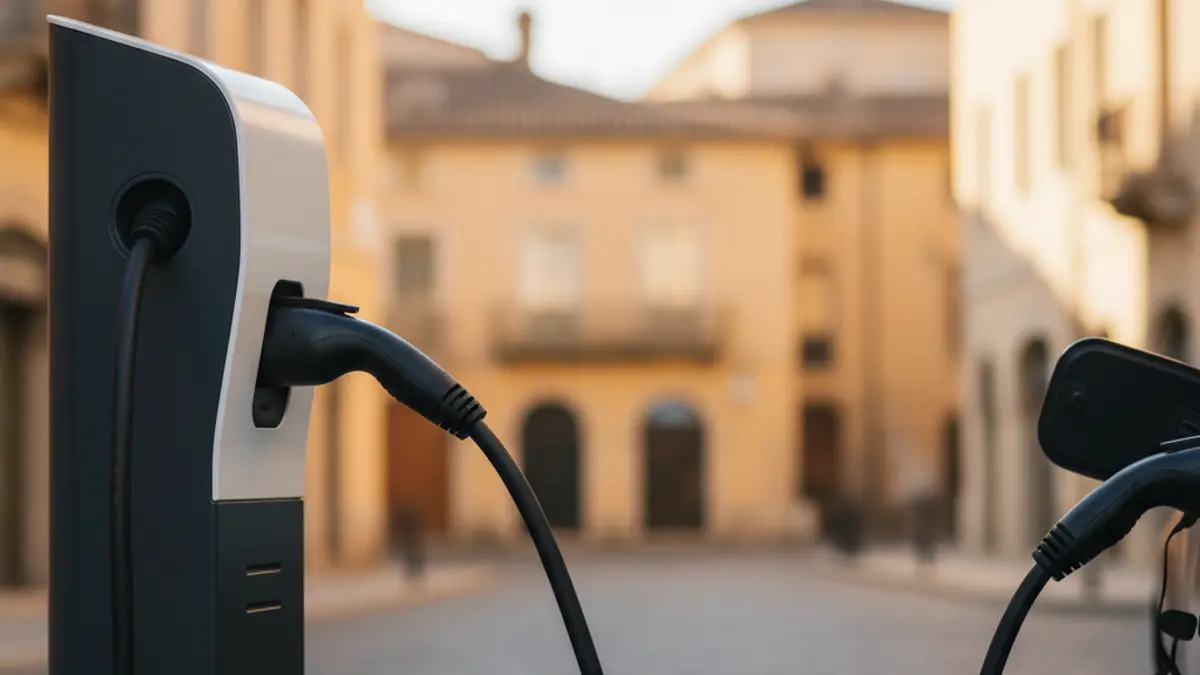 Generic image of an electric vehicle charging point in an urban setting.