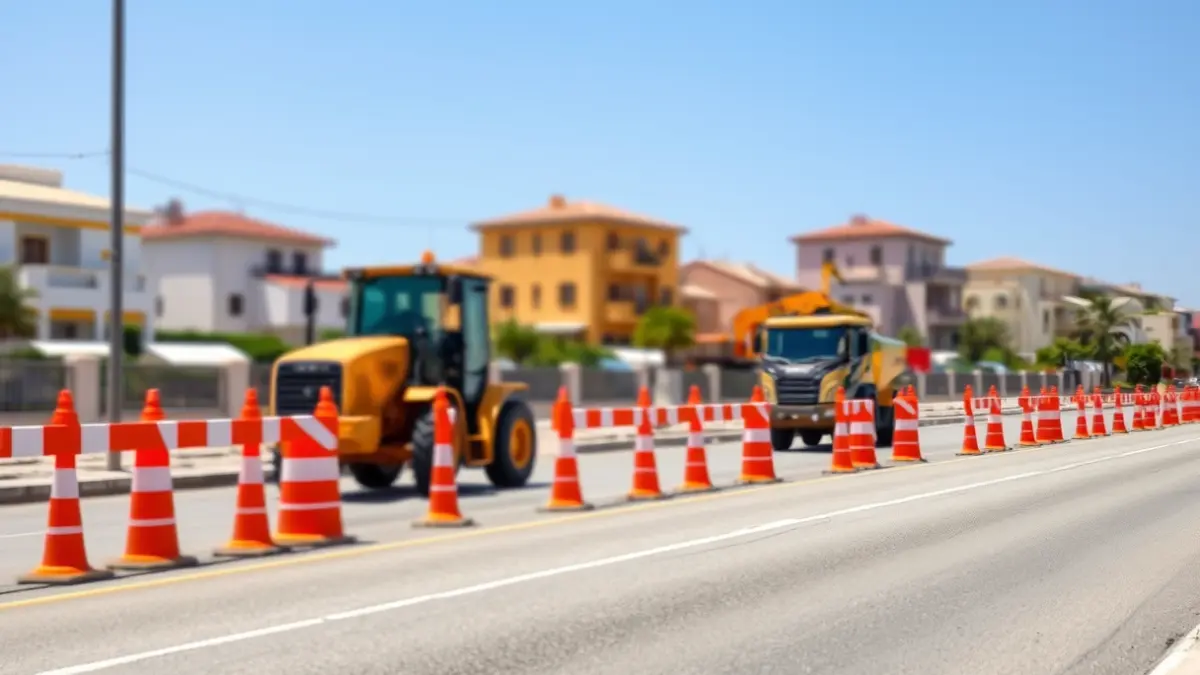 Generic image of roadworks with heavy machinery and safety barriers.
