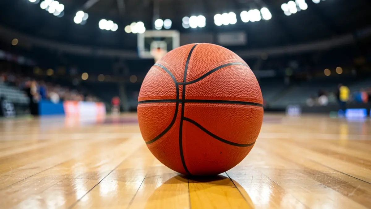 Imagen genérica de un balón de baloncesto sobre una pista cubierta.