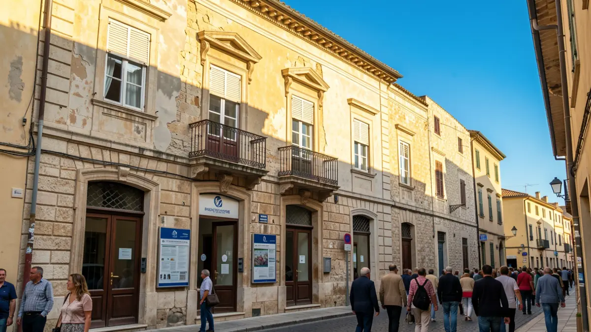 Imagen genérica de la fachada de un edificio municipal restaurado en un pueblo mediterráneo.