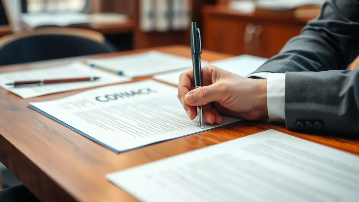 Imagen genérica de manos firmando un documento, simbolizando la formalización de contratos laborales.