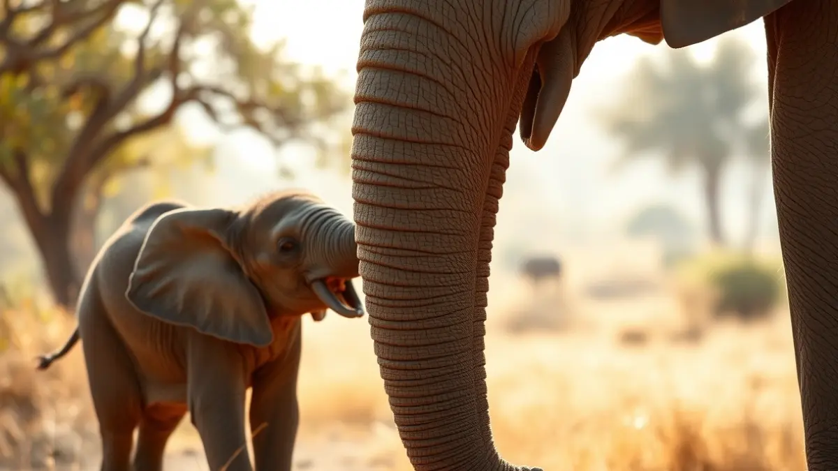 Image of a baby elephant at Bioparc Valencia, showing the tenderness of wild nature.