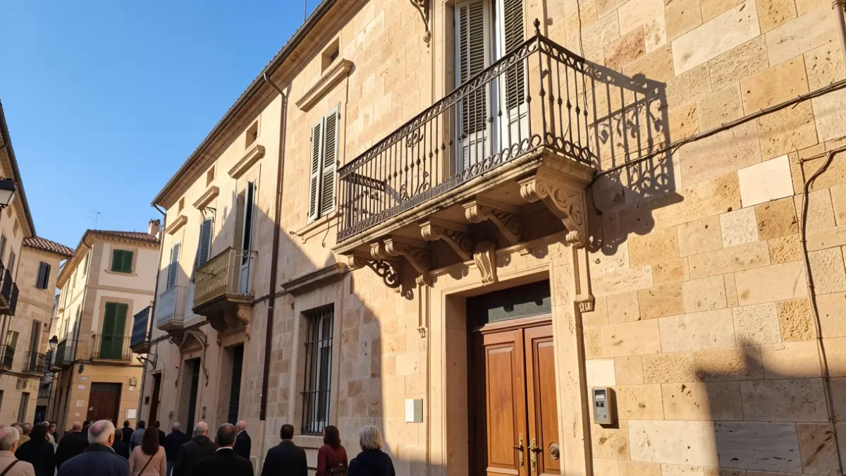 Imatge genèrica d'un edifici municipal amb balcó i cel blau.