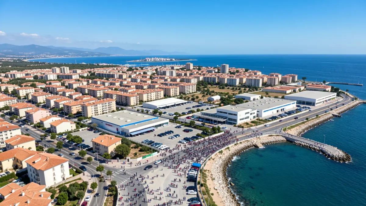 Imatge aèria d'una zona marítima en transformació a Borriana, amb nous edificis residencials i comercials.