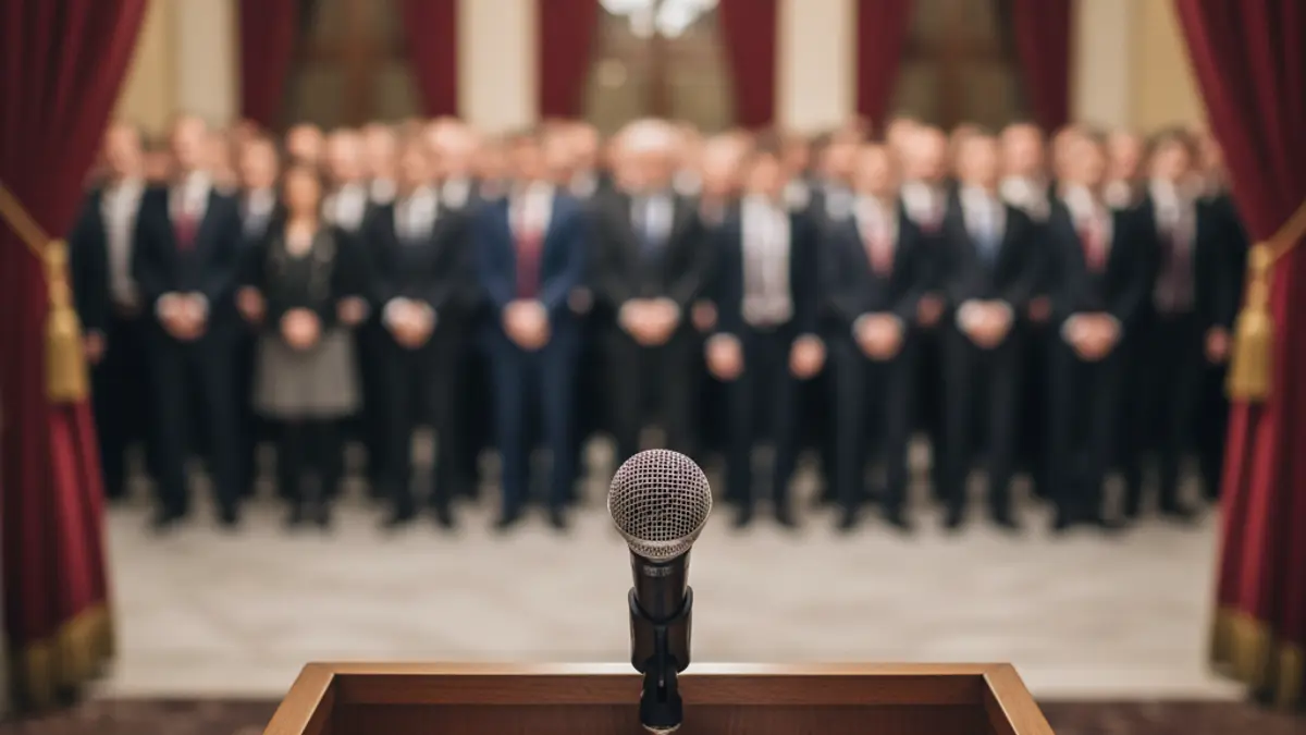 Generic image of a microphone on a podium, symbolizing public statements or a press conference.
