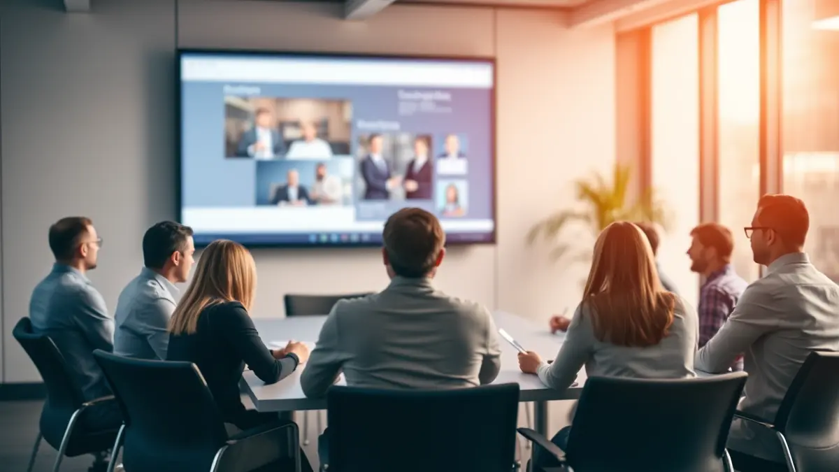 Generic image of a business meeting or professional conference, with people discussing around a table.