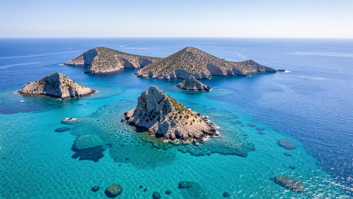 Aerial view of the Columbretes Islands, a volcanic archipelago in the Mediterranean Sea.
