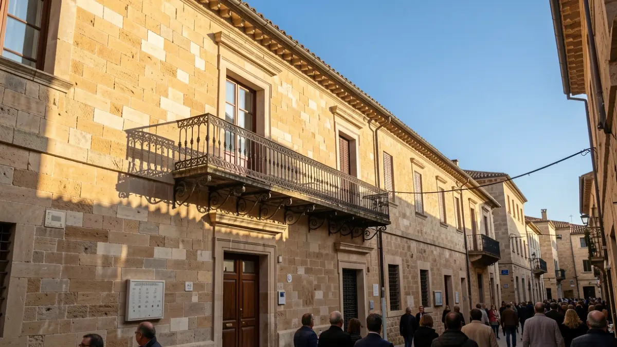 Facade of the Castalla town hall during the San Isidro Fair celebration.