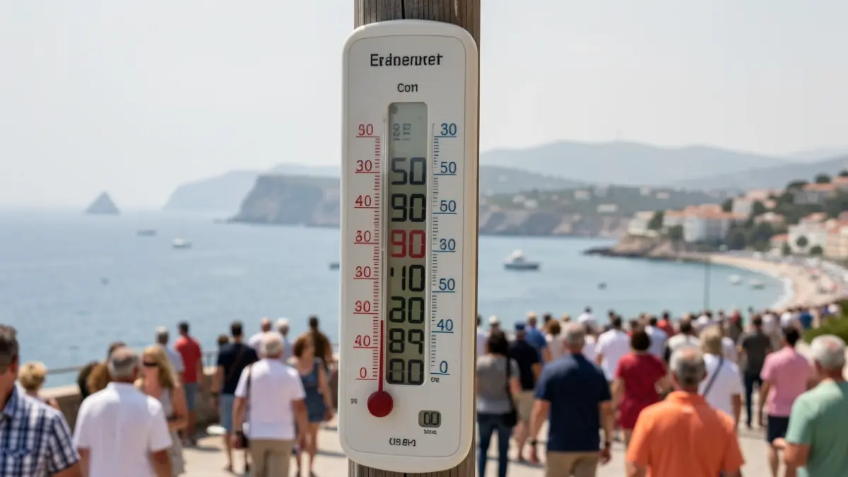 Imatge genèrica de termòmetre marcant alta temperatura en la costa mediterrània.