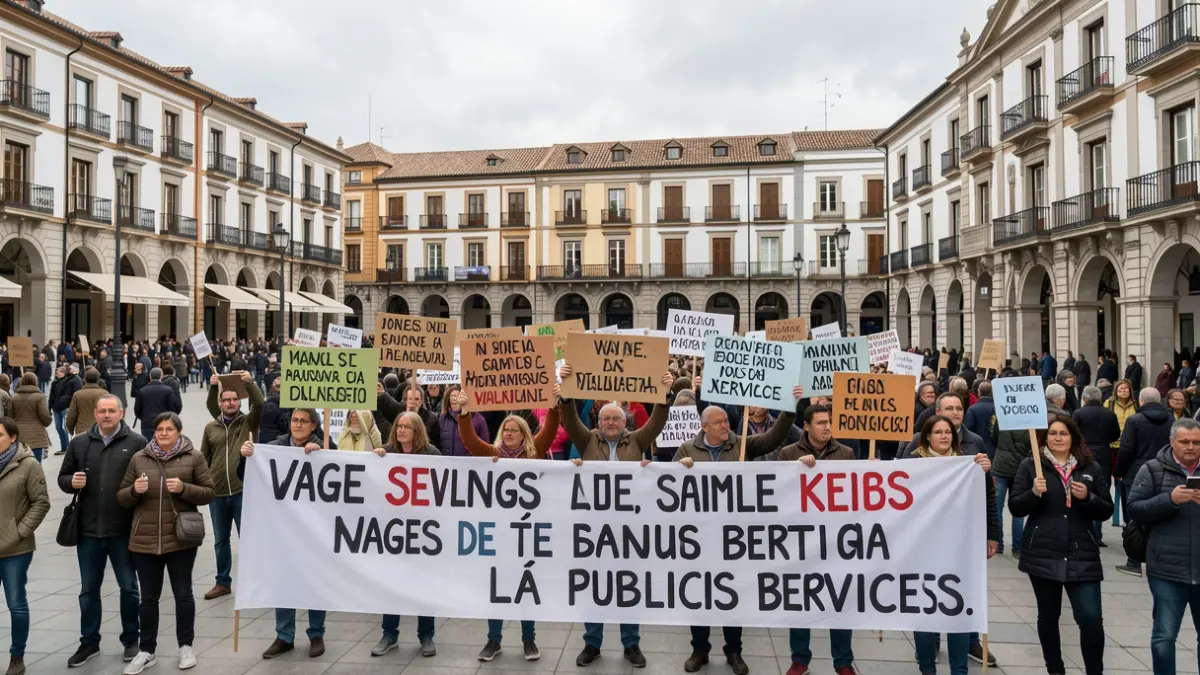 Protest by workers in Valencia demanding better wages, housing, and public services.