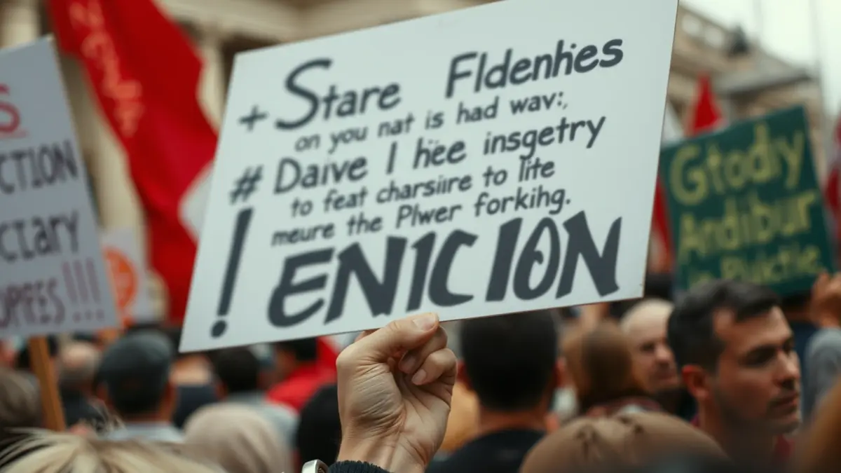 Imatge genèrica d'una mà sostenint un cartell de protesta enmig d'una multitud.