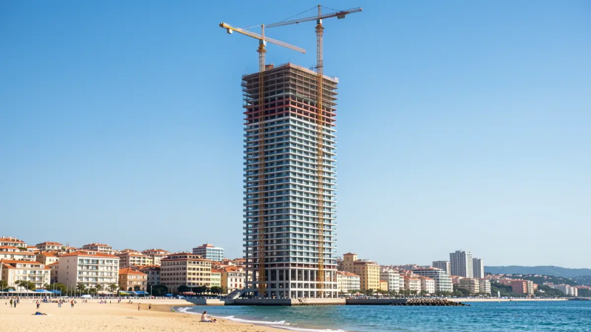 Imagen genérica de la construcción de un rascacielos residencial en la costa mediterránea.