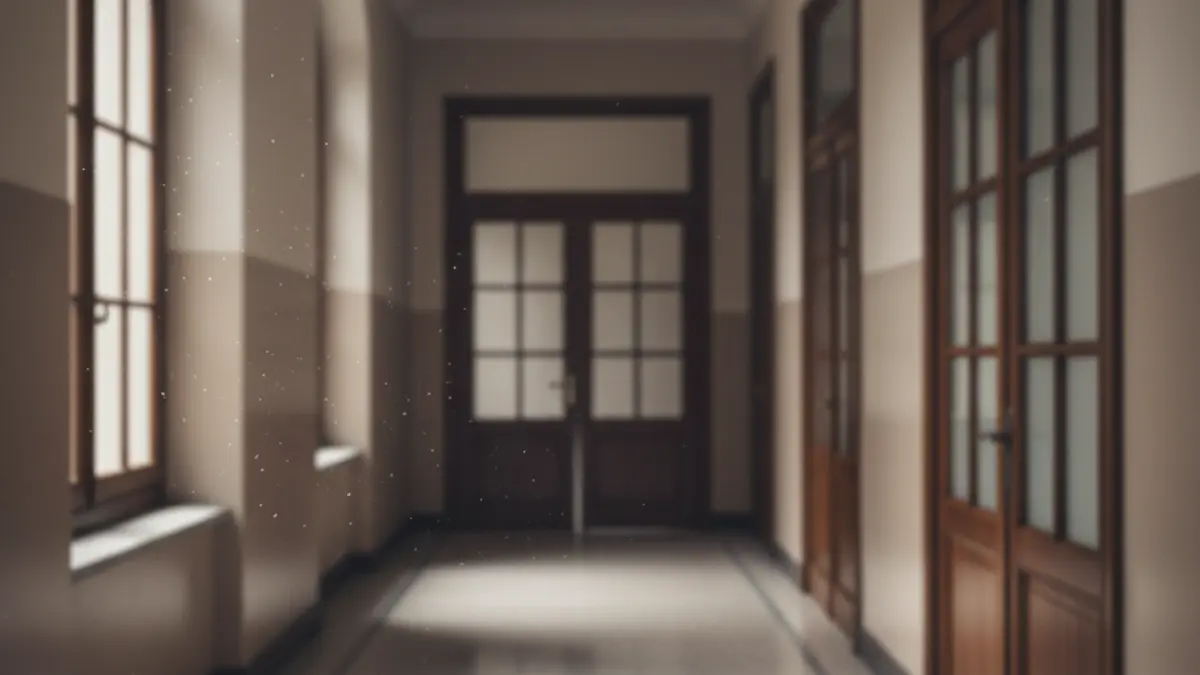 Imatge genèrica d'un passadís escolar amb portes tancades, suggerint un ambient tranquil o buit.