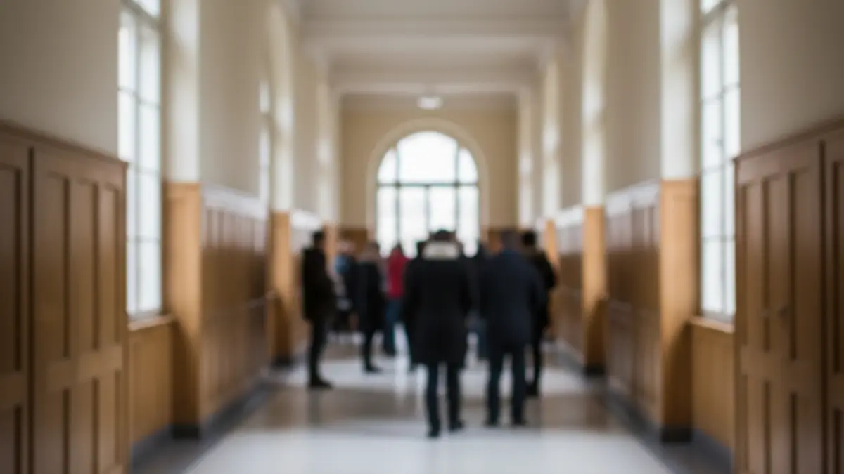 Imatge genèrica d'un passadís d'institut amb les portes de les aules tancades, suggerint inactivitat.