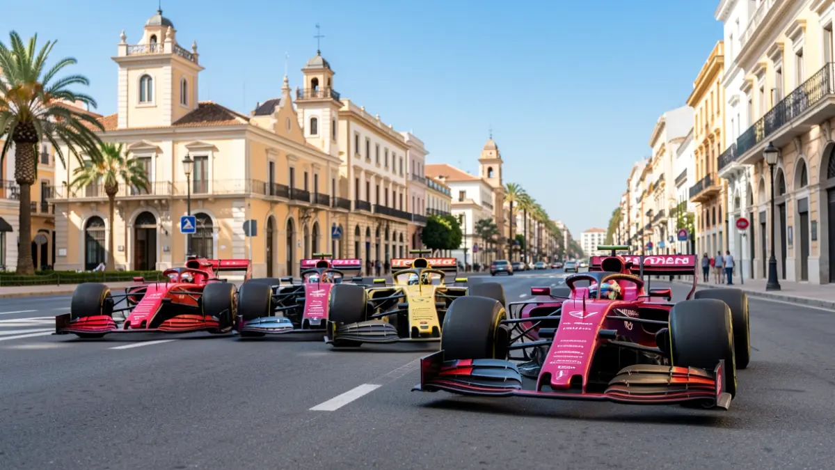 Generic image of Formula 1 cars parked in a city for a campaign.