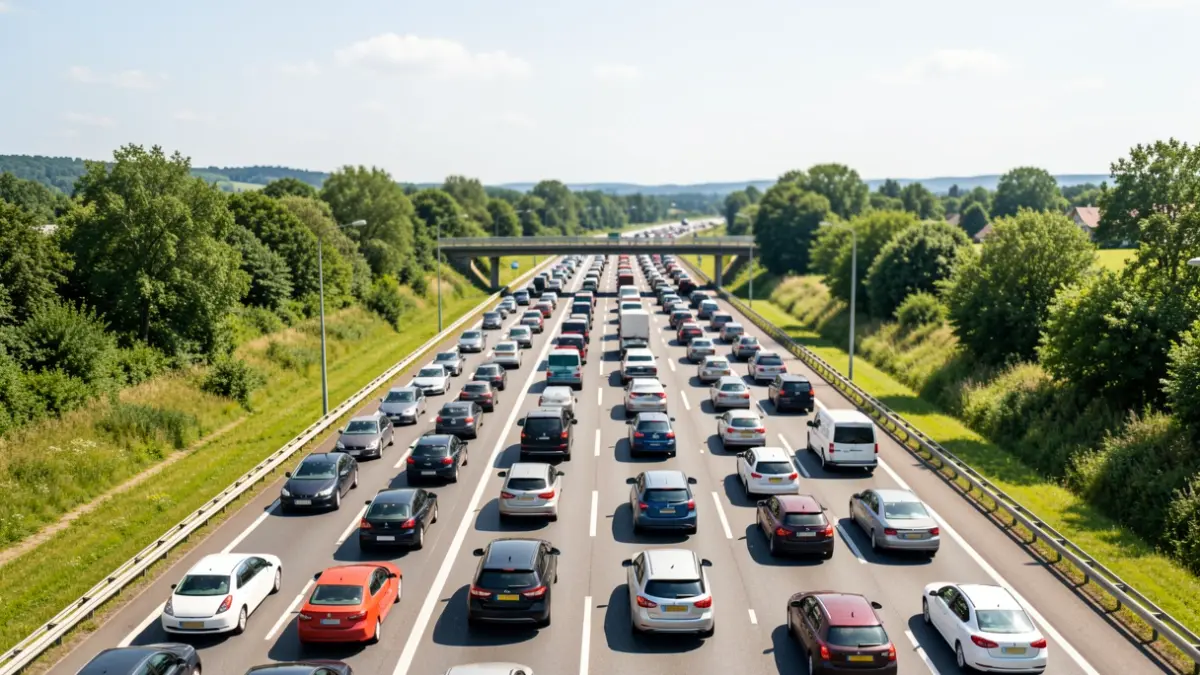 Generic image of traffic with cars queuing on a highway.