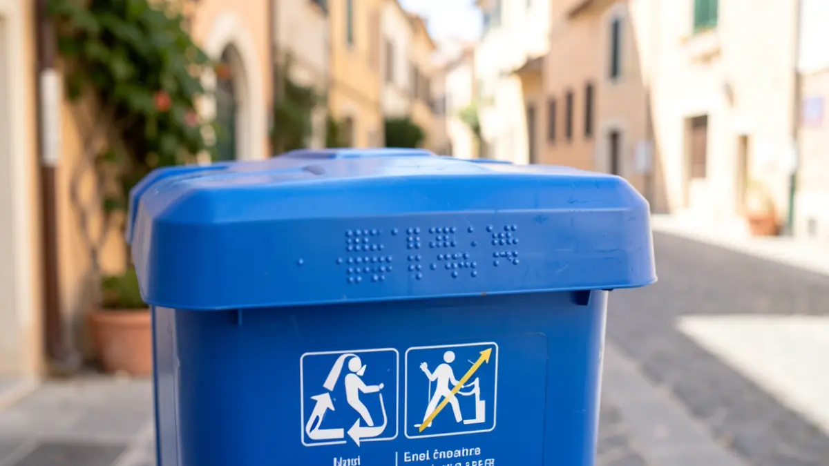 Generic image of recycling bins with Braille and pictograms.