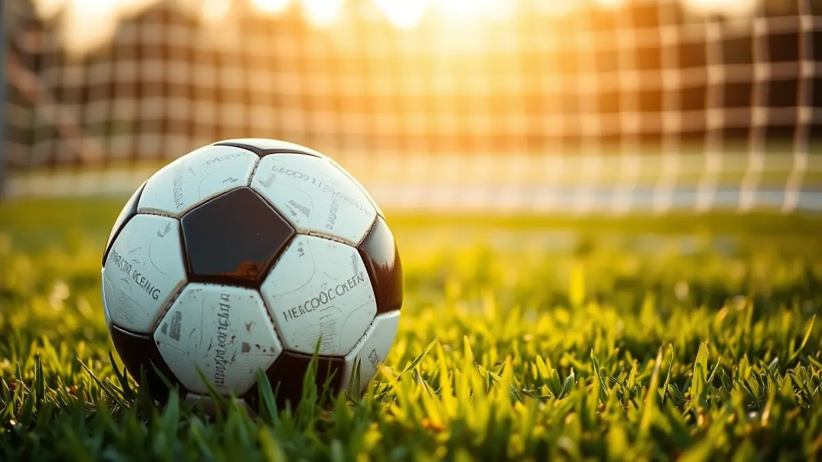 Imatge genèrica d'una pilota de futbol sobre la gespa, amb la porteria desenfocada al fons.