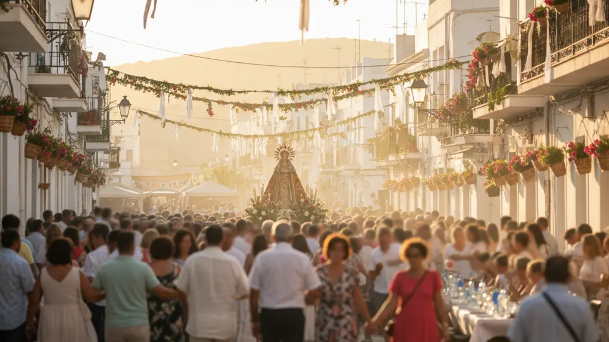 Image of captured moments from a traditional religious celebration in a Mediterranean fishing village.