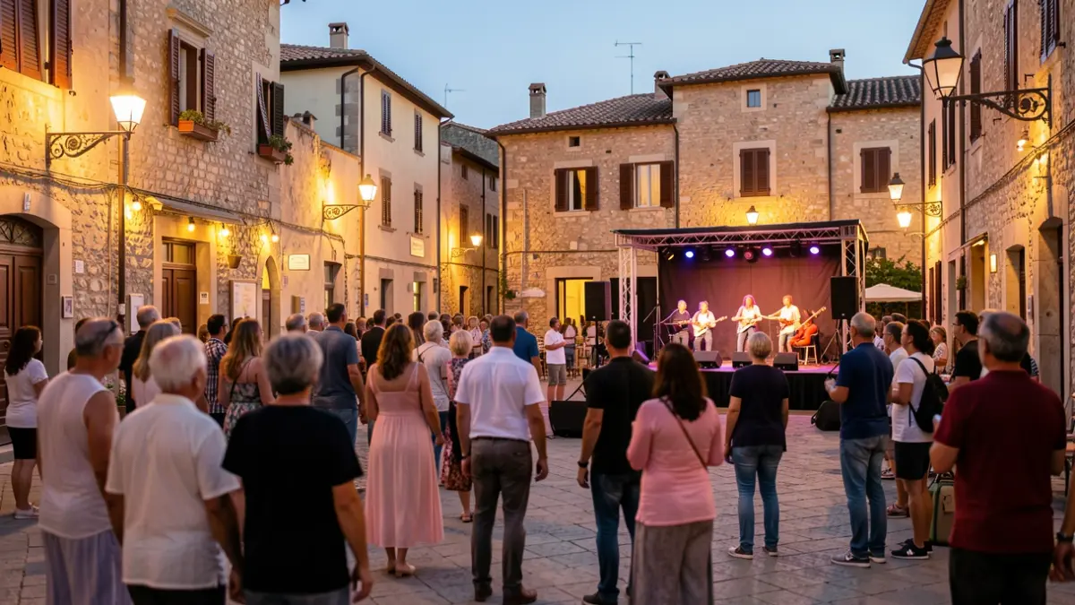 Imatge genèrica d'un escenari urbà amb gent gaudint d'una actuació cultural.