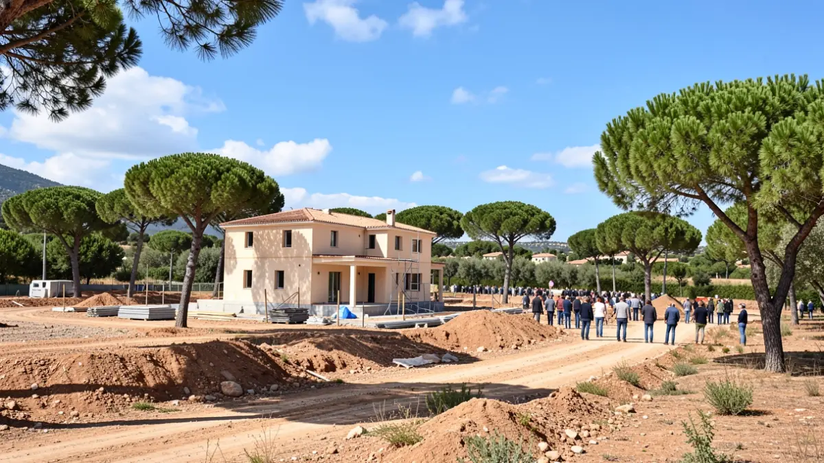 Generic image of a construction site in a Mediterranean landscape.