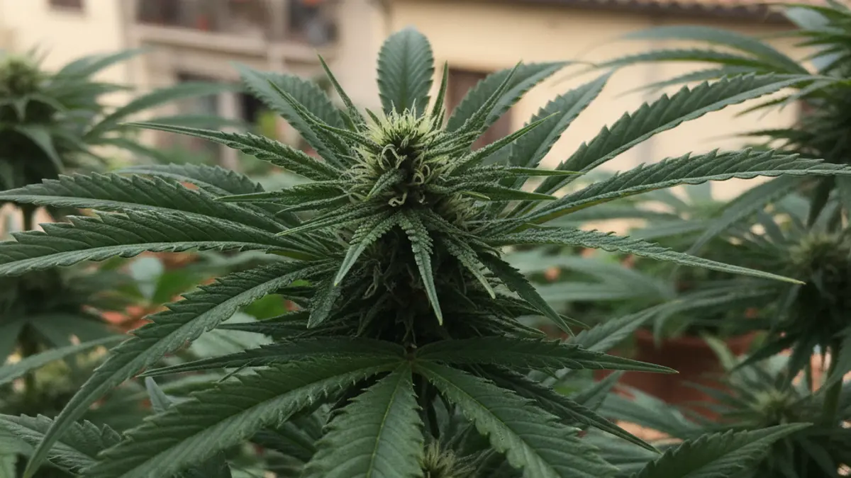 Image of a marijuana plant in a residential setting.