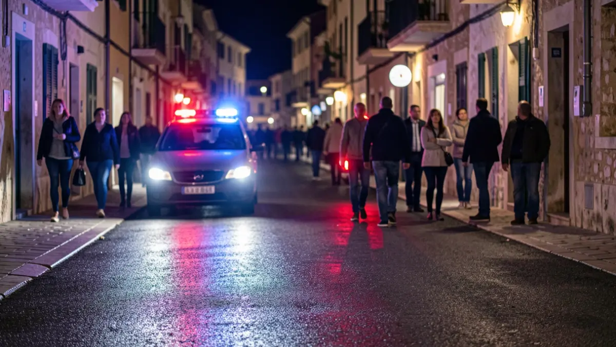 Generic image of police emergency lights reflecting on wet asphalt at night.