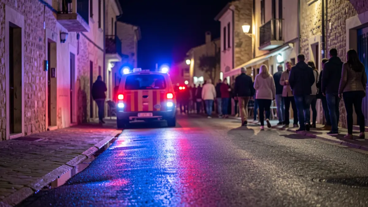 Imatge genèrica de llums d'emergència policials reflectint-se en asfalt mullat de nit.