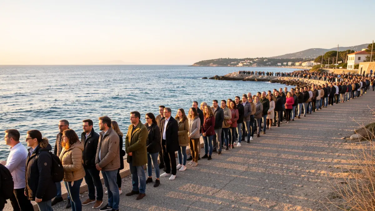 Imatge genèrica d'una cadena humana reivindicativa per l'educació pública a la costa mediterrània.