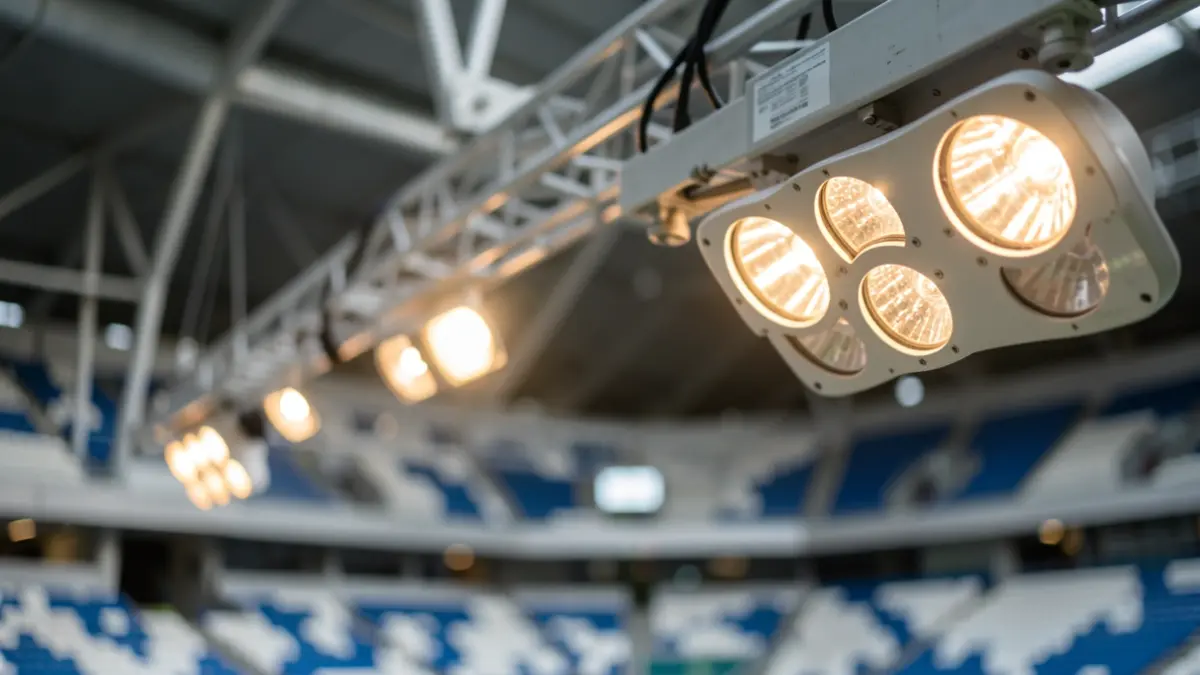 Generic image of interior LED lighting in a modern stadium.
