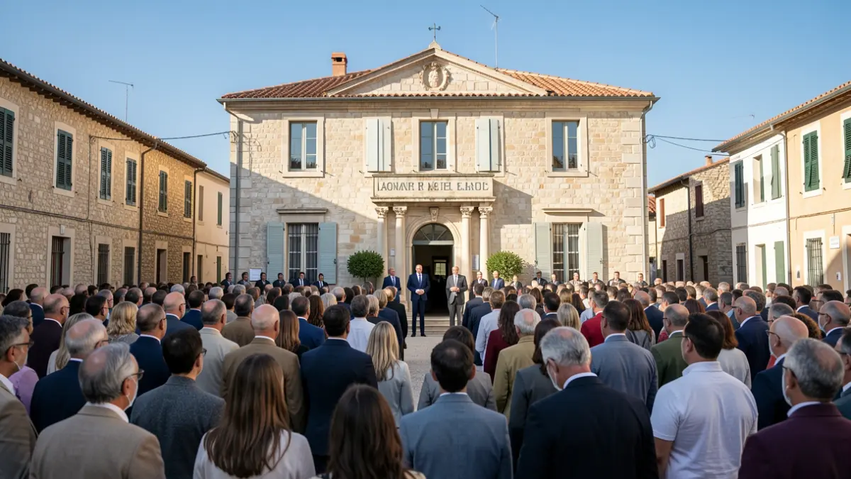Generic image of a minute of silence in front of a Mediterranean town hall.