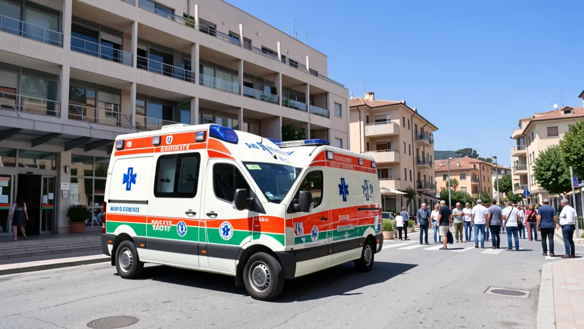 Imatge genèrica d'una ambulància davant d'un hospital.