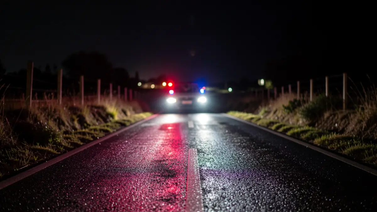 Imatge genèrica de llums d'emergència en una carretera mullada de nit.