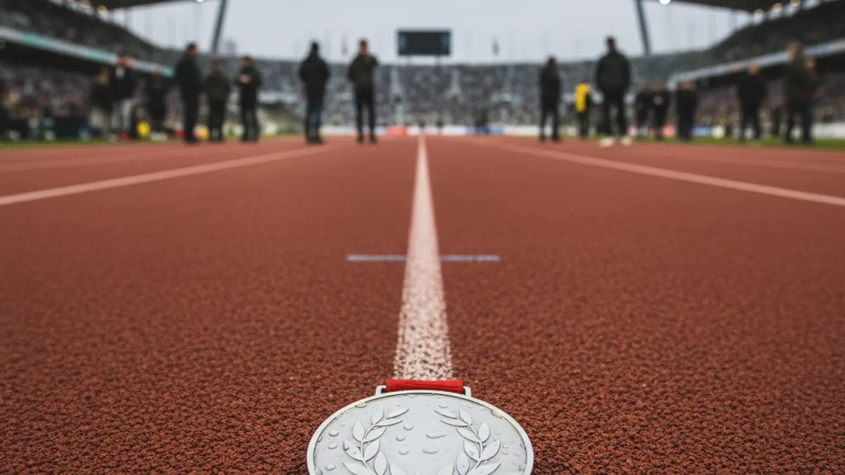 Imatge genèrica d'una medalla de plata sobre una pista d'atletisme, simbolitzant l'èxit esportiu.