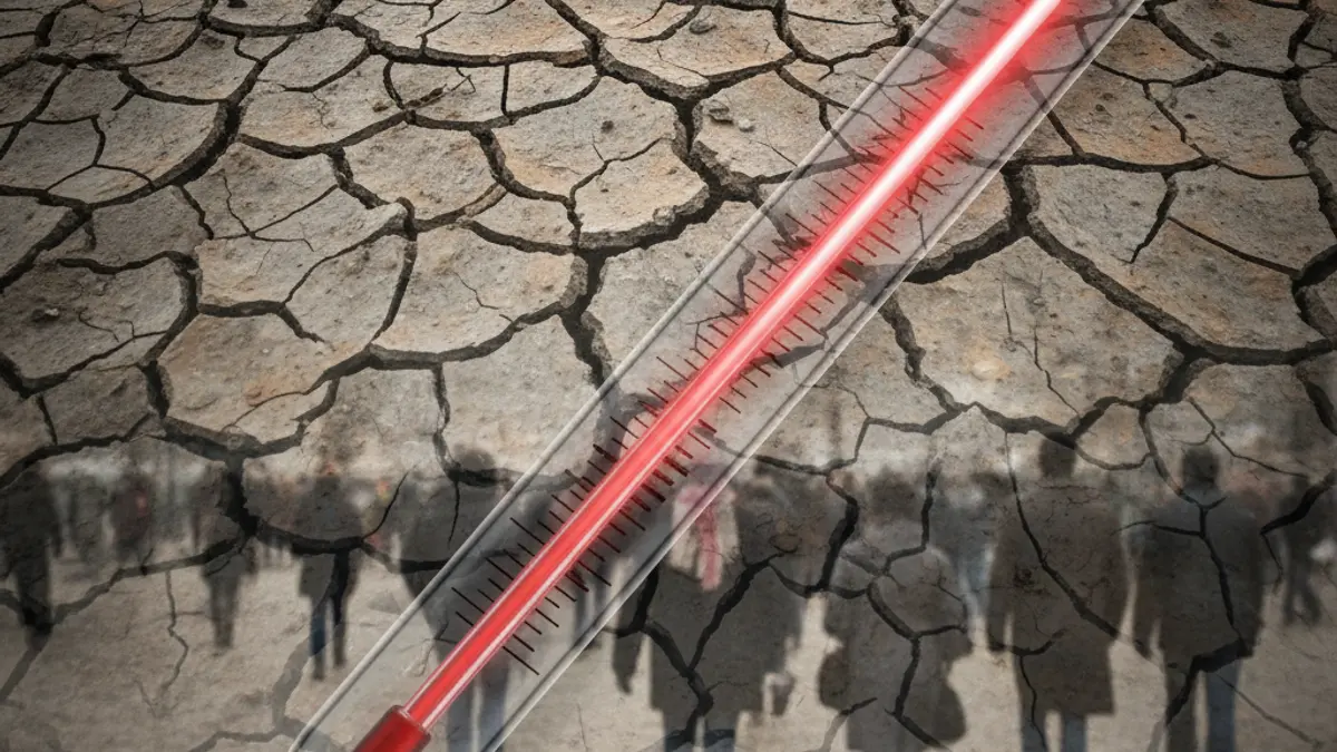 Generic image of a thermometer with rising temperature and dry earth, symbolizing climate change.