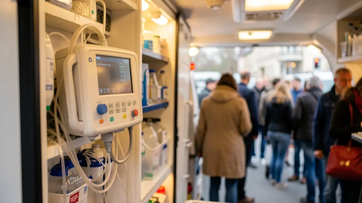 Imatge genèrica de l'interior d'una unitat de suport vital amb equipament mèdic.