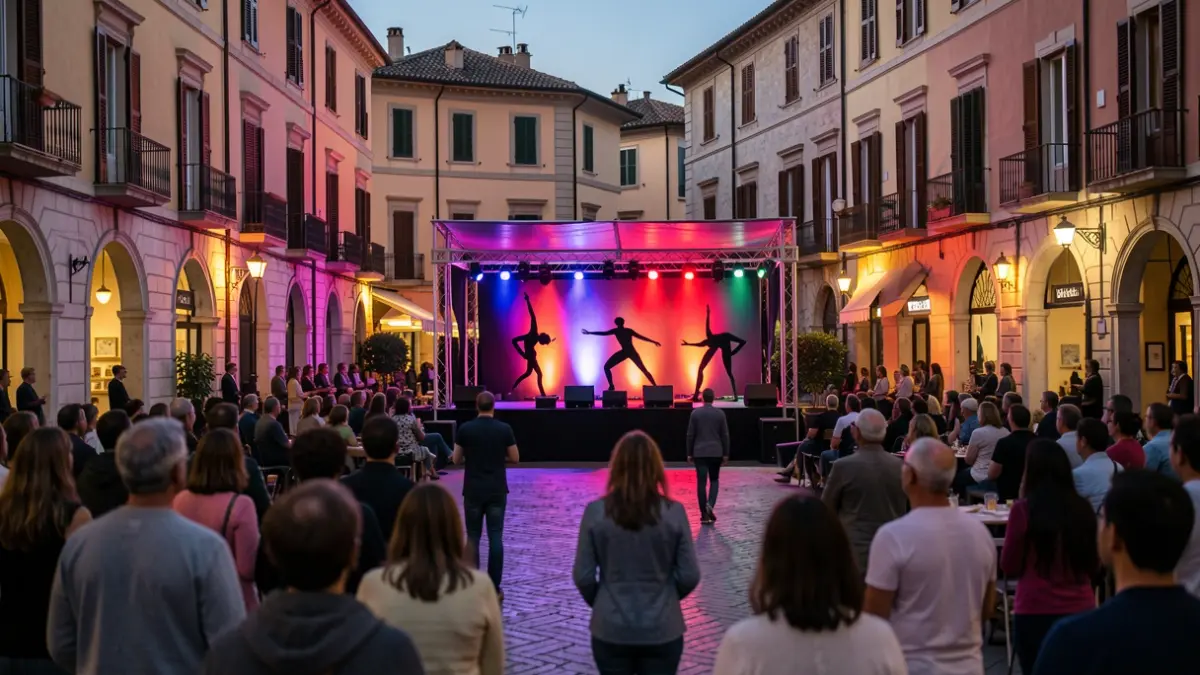 Imagen genérica de un festival de circo al aire libre en una plaza mediterránea.