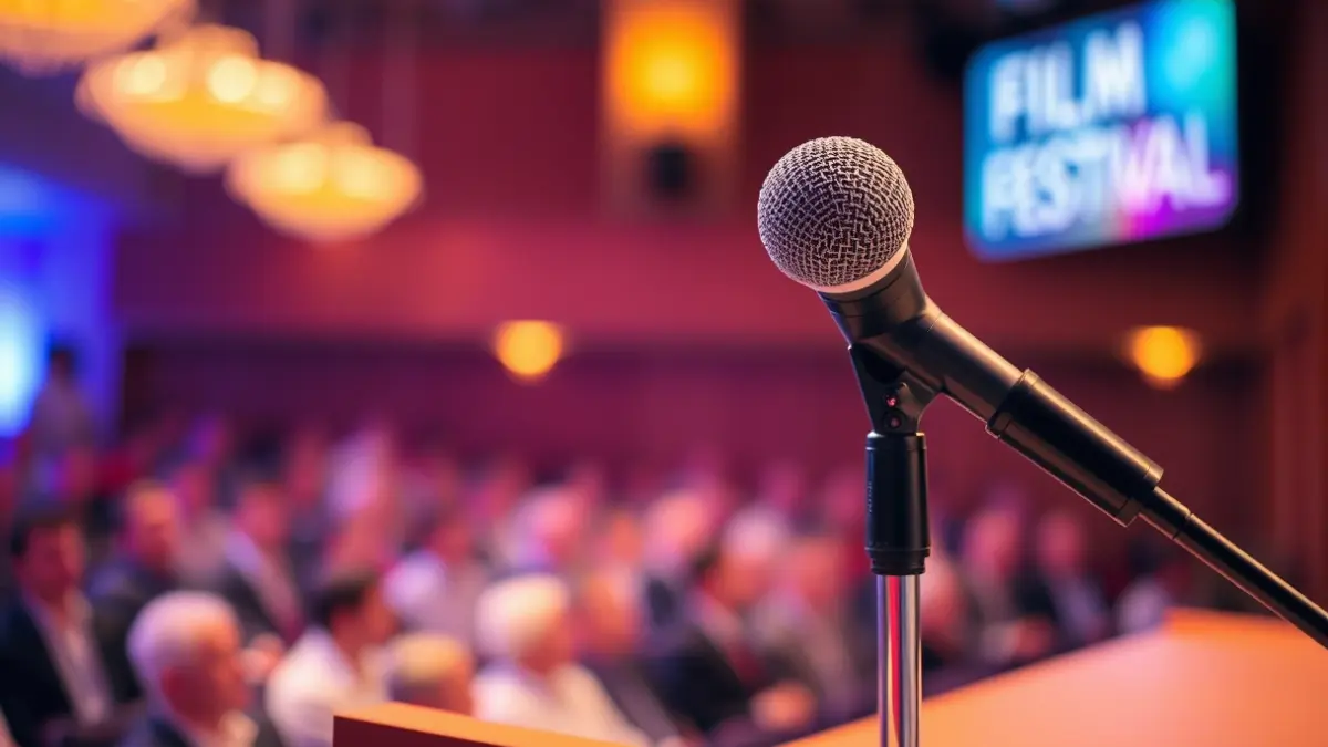 Generic image of a microphone on a podium, representing a film festival presentation.