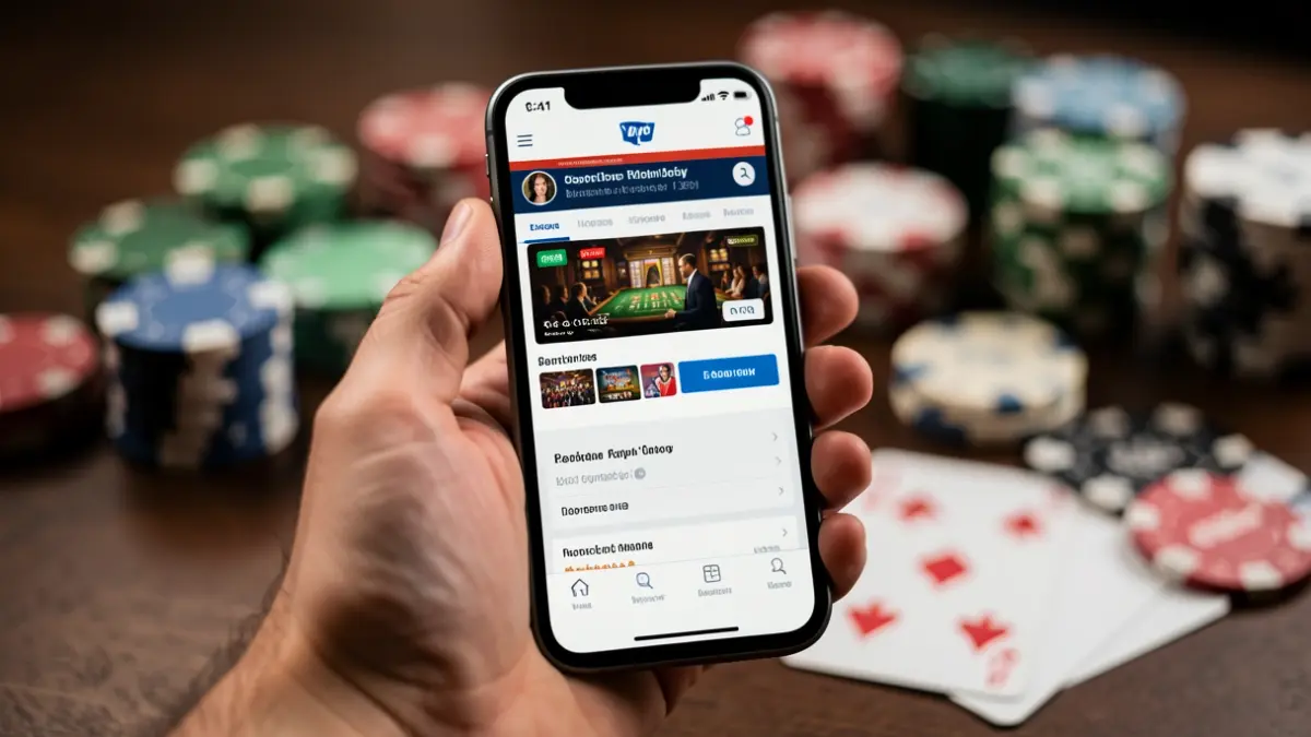 Generic image of a hand holding a mobile phone displaying a gambling website.